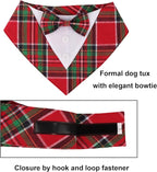 ADOGGYGO Christmas Dog Tuxedo Bandana, Red Green Plaid Pet Xmas Collar with Bow, Adjustable Christmas Costume for Large Dogs (L)