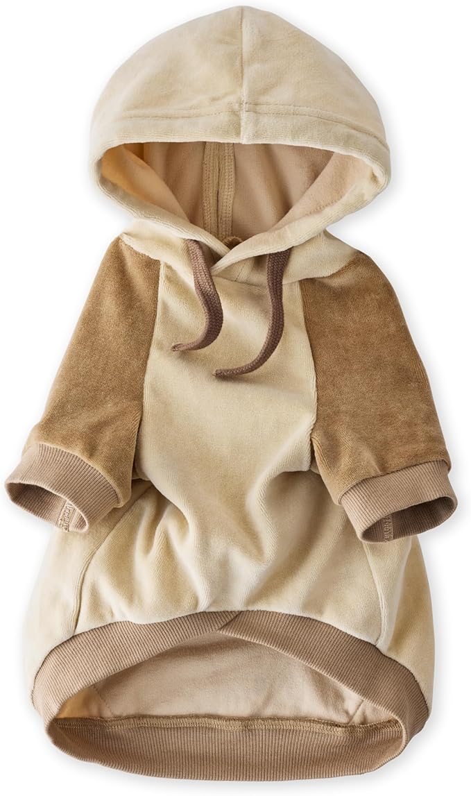 Cooper II Organic Cotton Velour Dog Hoodie Pet Coat for Small, Medium and Large Dogs, Coffee Color Block, X-Small (5-12 lbs)