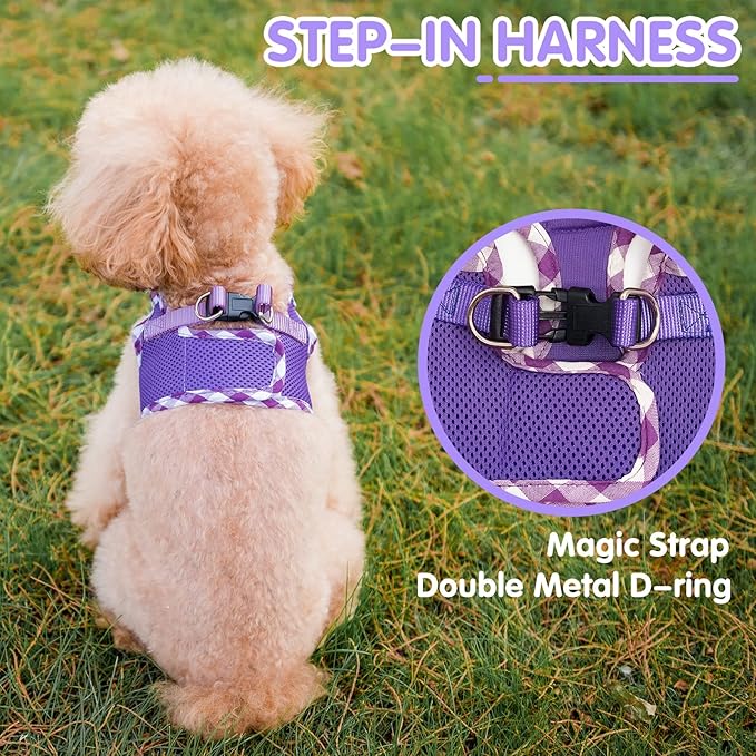 PUPTECK Dog Harness for Puppy and Small Sized Dogs, Step-in No Pull Soft Mesh Vest Harness for Cats Small Pets Walking, Purple, New S