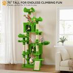 YITAHOME 190 cm Tall Heavy Duty Cat Trees for Large Cats, Sturdy 75inch Maine Coon Cat Tower for Indoor Cats Large Adult with Scratching Post, Hammock, Cat Condo for Adult Cats Kittens, Green