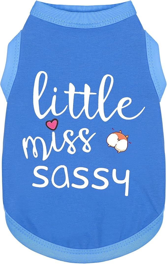 Paiaite Dog Clothes Fashionable Sleeveless Pet Vest: 'Little Miss Sassy' Printed Cotton Dog Shirt, Ideal for Small, Medium, and Large Breeds, Ensuring Comfort and Breathability Blue XXS