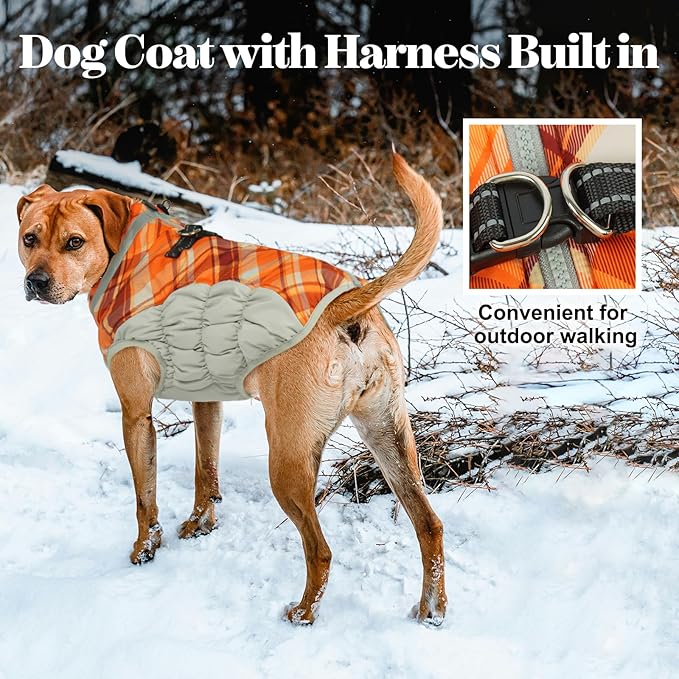 Lelepet Warm Dog Winter Coat Dog Coats for Large Dogs Waterproof Dogs Jacket with Harness Built in Reflective Cold Weather Coats Windproof Zip-Up Winter Fleece Vest Snowsuit Pitbull Labrador XXL