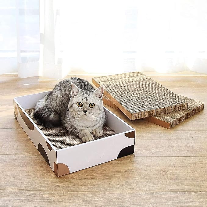 3 Packs Cat Scratcher Pad with Cat Box,Durable Cat Scratcher Cardboard Refill,3 in 1 Recyclable Cardboard Cat House Suitable for Cats to Rest,Grind Claws and Play,Reversible Scratch Box 17"x10"