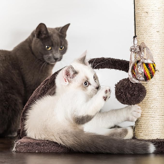 PETMAKER 4-Tier Deluxe Cat Tower - Large Scratching Board, 6 Scratch Posts, Napping Perches, Kitty Condo Hut, 2 Hammocks and Hanging Toys