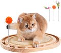 Cat Scratch Pad with Ball Track and Spring Toy, Wooden Cat Scratcher with Sisal Scratching Mat, Ball Track System and 3 Replacement Toy for Cats Scratching,Chasing and Playing (Nature Wood)