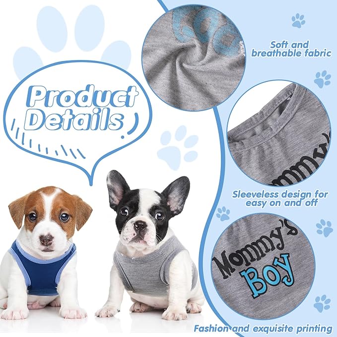 Sadnyy 6 Pack Winter Dog Shirt Boy Pet Clothes Doggy Tee Tank Top Kitten Shirts with Letters for Small Medium Dogs Cats Soft Cozy Chihuahua Vest Apparel for Dog Cat Puppy(X-Small)