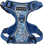 Puppia Cynthia Dog Harness H Sturdy Adjustable Neck and Chest Reflective Flower Pattern Front and Back D-Ring for Small and Medium Dogs, Blue, X-Large