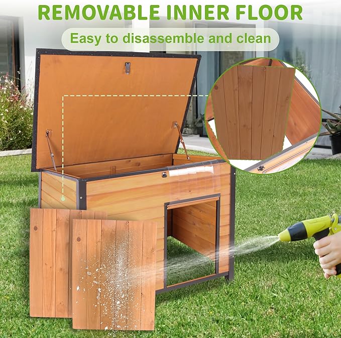 Dog House Outdoor Weatherproof, Sturdy Large Breed Doghouse Anti-Chewing Iron Frames Wood Houses, Dog Shelter for Indoor Puppies, Cats