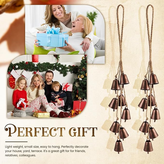 2 Pack Witch Bells for Door Knob Protection Outdoor Bells Hanging Bells for Door knob Witches Bells Magic Wind Chimes for Home Protection Witch Bells Kit(Rustic Red)