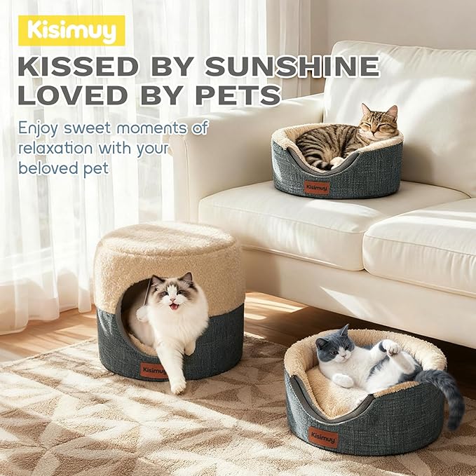 2 Pack Cat Bed for Indoor Cats - Foldable Cat House & Lounge for Kittens and Small Pets with Reversible Cushioned Pillow, Calming Anti-Anxiety Pet House, Soft Plush & Anti-Slip, Set of 2* 15.7 Inch