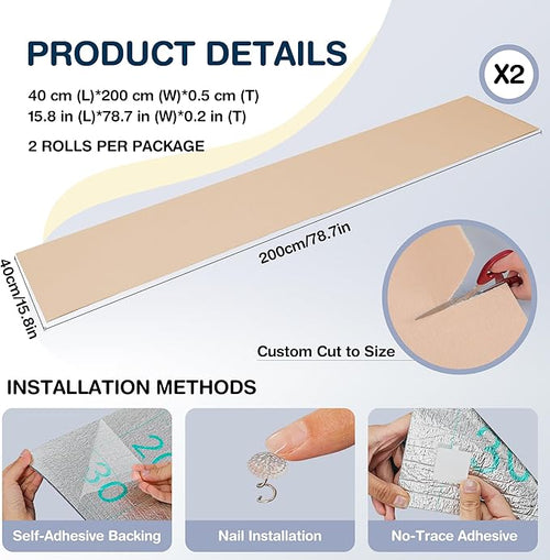 157.5" x 15.8" Cat Scratch Furniture Protector, Self-Adhesive Couch Protector from Cat Claws, Cats Scratching Mat for Couch, Sofa, Wall & Door, DIY Cat Scratch Pads Replacement, 2 Pack (Khaki)