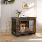 JY QAQA Dog Crate Furniture, Wooden Dog Crate Table, Double-Doors Dog Furniture, Indoor Kennel, Dog Cage/Brown/M