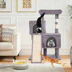 36 Inches Cat Tree for Indoor Cats, Multi-Level Cat Tower with Scratching Posts, Ramp, Plush Perch & 2 Condos, Stable for Multiple Cats Kittens House & Small Room(Ashy)