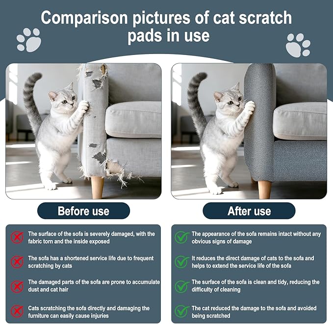 Cat Scratch Mat for Couch, Wall & Cat Tree - 78.7" Trimmable Self-Adhesive Cat Scratcher, Cat Scratch Furniture Protector, Felt Alternative to Sisal, DIY Cat Tower Replacement, 2 Pack(Light Grey)