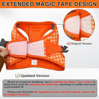 AIITLE Small Dog Harness with Leash – Soft Breathable Mesh, Plaid Pattern & Reflective Strips – Ideal for Training, Running & Party Outings (S, Orange)
