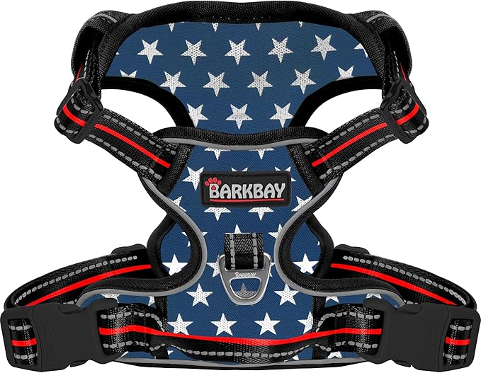 BARKBAY Dog Harness No Pull Mesh for Small Dogs - Adjustable, Reflective, Comfortable, No Choke, Heavy-Duty - Perfect for Outdoor Training, Walking, and Hiking - Strong & Durable - S & Blue Star Mesh
