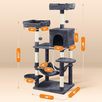 Yaheetech 59in Cat Tree Large Cat Tower with Scratching Posts, Pet Play House Climber Activity Center with Condo and Anti-Dump Device for Kittens/Cats, Dark Gray