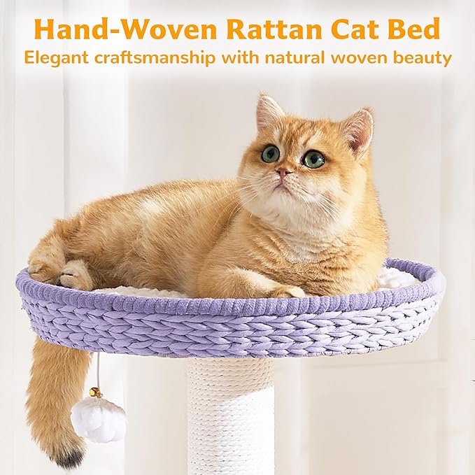 Modern Cat Tree Tower for Large Cat with Scratching Post for Indoor, 46 inch Multi-Level Cat Tower with Handwoven Beds, Cat Cave, Dangling Balls