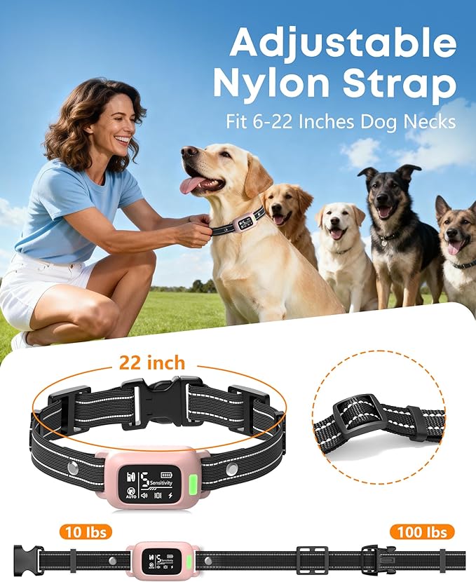 Delupet 2-in-1 Dog Shock & Bark Collar – 4500FT Dog Training Collar with Remote, 3 Training Modes & LED Light, IPX8 Waterproof E Collar with Anti-Barking for Small Medium Large Dog (Pink)