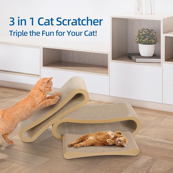 FluffyDream 3 in 1 Cat Scratcher Cardboard, Cat Scratching Board Furniture Protector, Cat Scratching Post, Cat Beds for Indoor Cats, Infinity Shape, X-Large