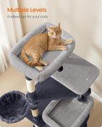 Feandrea Cat Tree, 60-Inch Cat Tower, Multiple-Level Plush Condo with 2 Caves, 3 Scratching Posts, 3 Perches, Dark Gray UPCT007G02