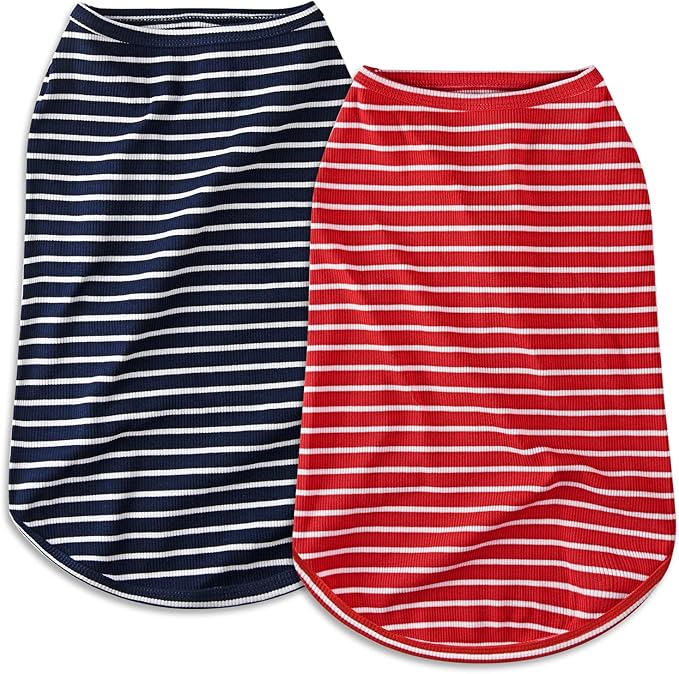Koneseve Dog Shirt Vest Lightweight Stretchy Dog T-Shirts Soft Cool Sleeveless Stripe Vests Breathable Clothes for Puppy Kitty Cats Small Medium Large Dogs 2 Pack Red + Blue [ 4XL ]