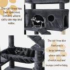 80 Inch Cat Tree, Large Cat Tower with 9 Scratching Posts, 2 Perches, 2 Caves, 2 Basket, 2 Stairs, Extra Large Hammock, Multi-Level Plush Cat Condo for Indoor Cats/Smoky Grey