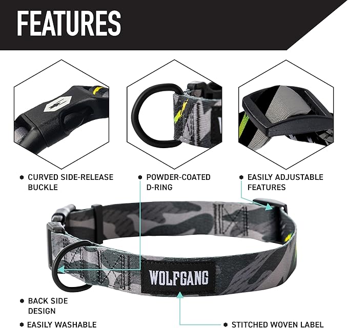 Wolfgang Heavy Duty Martingale Dog Collar with Quick Release Nylon Buckle for Walking & Training, DarkSkies Print, Extra Large
