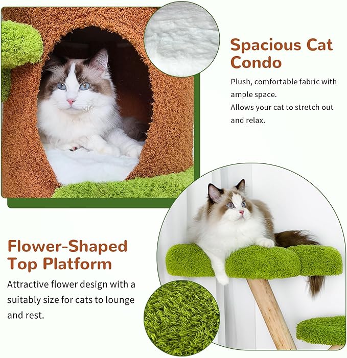 Modern Cat Tree Tower: 58Inch Tall Cat Tree for Large Cats with Multi Condos - Indoor Wood Cat Tree House Sturdy with Scratching Post