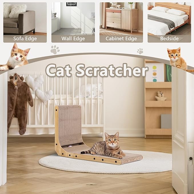 Cat Scratcher, 26.7 L Shape Cat Scratch Pad Wall Mounted, Cat Scratching Cardboard for Indoor Cats