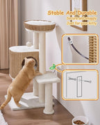 Yaheetech 36in PE Rattan Cat Tree with Big Perch, Breathable Woven Condo, Extra Long Sisal Scratching Post, Washable Cushion, Natural Cooling Design for Indoor Large Kittens, Beige