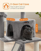 Feandrea Cat Tree, 37.8-Inch Cat Tower, Multi-Level Condo with Widened Perch, Scratching Posts and Ramp, 2-Door Cave, Hammock, Light Gray UPCT51W