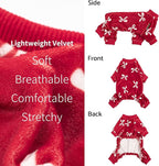Fitwarm Bowknot Dog Pajamas, Warm Clothes for Small Dogs Girl, Fleece Pet Onesie with Feet, Burgundy Red, White, XXL