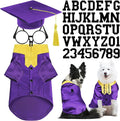 5 Pcs Dog Graduation Costume Set Include 2026 Pet Graduation Gown with Stole Puppy Grad Cap Lensless Glasses DIY Letter Stickers for Dogs Cats Holiday Costume Accessory(Purple Yellow,XL)