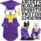 5 Pcs Dog Graduation Costume Set Include 2026 Pet Graduation Gown with Stole Puppy Grad Cap Lensless Glasses DIY Letter Stickers for Dogs Cats Holiday Costume Accessory(Purple Yellow,XL)