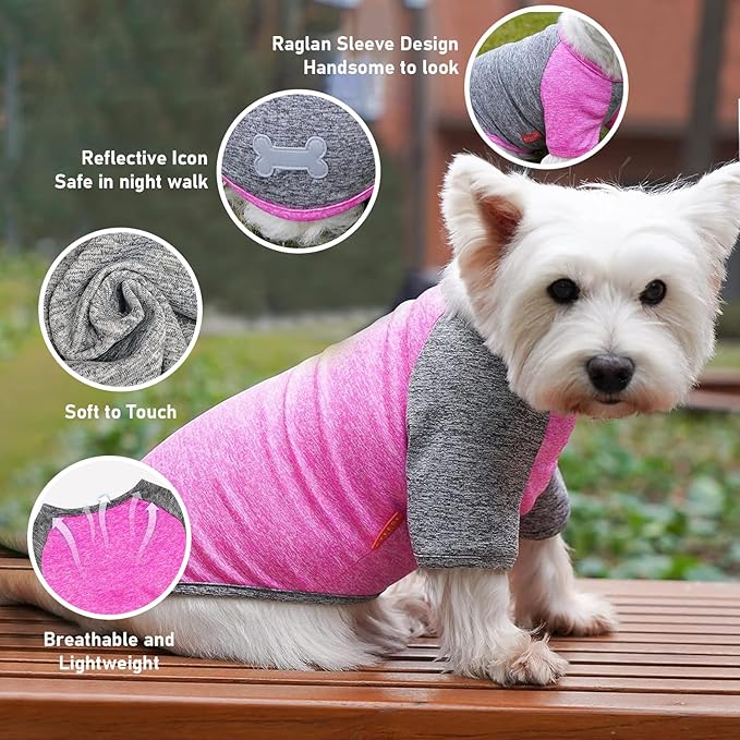 KYEESE 2Pack Dog Shirt with Sleeves, Lightweight Sun Protection Dog T Shirts for Small Medium Dogs Girl, Breathable Pet Tank Top Reflective Dogs Clothes for Summer Outdoor Walking, Rose+Grey, XL