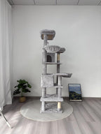 68-Inch Cat Tree Tower for Indoor, Multi-Level Furniture with 2 Hammocks, Cave & Scratching Posts, Plush Condo for Large Cats & Multi-Cat Households (Light Gray-A)