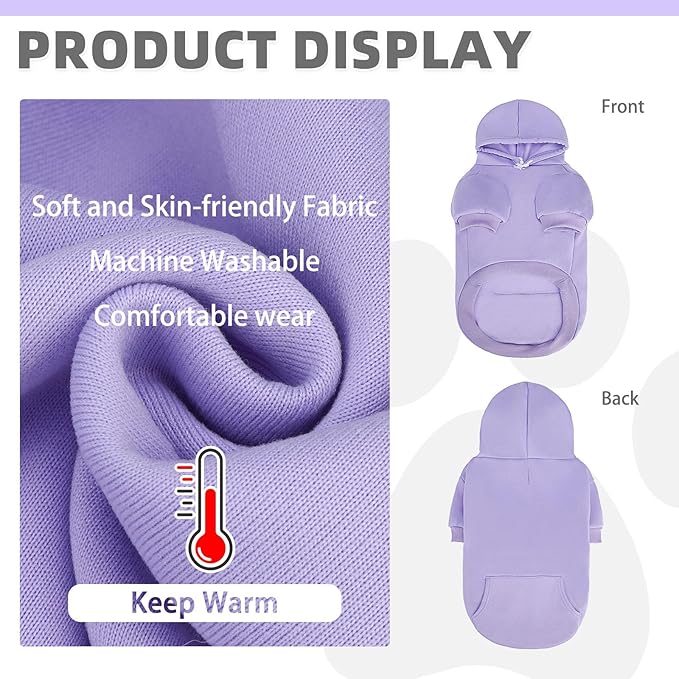 KOOLTAIL Dog Hoodie for Large Medium Small Dogs,Soft&Warm Pet Sweater with Leash Hole and Pocket Boy Girl, Puppy Fall Winter Jacket Clothes,French Pitbull Cold Weather Coat Sweatshirt,Lavender M
