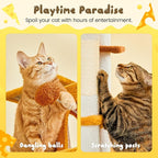 MWPO Cat Tree, 63.8-Inch Cat Tower for Indoor Cats, Multi-Level Cat Condo with 5 Scratching Posts, 2 Perches, Hammock, Dangling Toys, Yellow