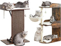 cfor Indoor Large Cats, Cat Scratching Posts with Big Perch Bed, Wooden Cat Condo with Hammock, Removable Pads, Kitty Furniture, Rustic Brown