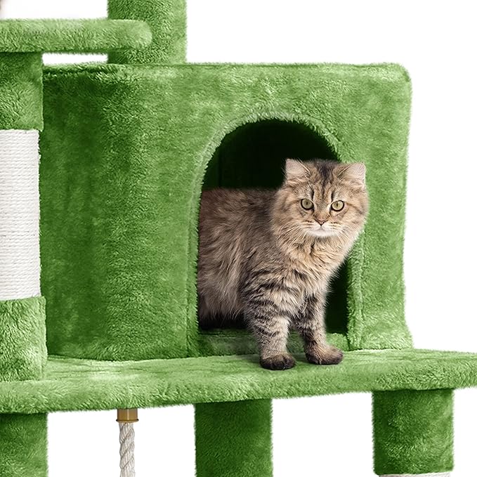 Topeakmart 63in Cat Tree Cat Climbing Tower, Cat Activity Center w/Scratching Post Cozy Condo House Spacious Platform for Indoor Cats, Green