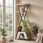 Tangkula 73 Inch Tall Cat Tree, Modern Wood Cat Tower with Scratching Pad, Extra-Large Perch & Removable Washable Mats, 3 Pompoms, Multi-Level Cat Furniture for Indoor Cats Large Adult (Green)