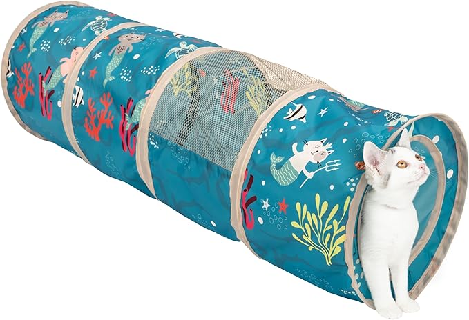 Kitty City Ocean-Themed Cat Play Furniture Set, Collapsible Pop-Up Cat Toys Combo with Cube, Tunnel & House, Indoor Cat Playground for Play, Hiding & Lounging