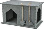 TRIXIE Lene Felt Cat Condo - Indoor Cat Furniture - Small Hideaway Cave with Hanging Toy and Jute Scratching Pads - Gray