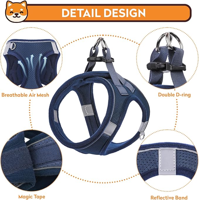 Dog Harness with Leash Set, No-Pull Step-in Reflective Pet Harness with 1 Leash Clips, Adjustable Soft Padded Easy Walk Dog Vest for Small Medium Large Dogs, Cats(Dark Blue, Large)