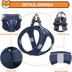 Dog Harness with Leash Set, No-Pull Step-in Reflective Pet Harness with 1 Leash Clips, Adjustable Soft Padded Easy Walk Dog Vest for Small Medium Large Dogs, Cats(Dark Blue, XXXSmall)