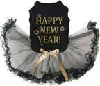 Petitebella Happy New Year Puppy Dog Dress (Black/Gold Black Lace, XX-Large)