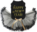 Petitebella Happy New Year Puppy Dog Dress (Black/Gold Black Lace, X-Large)