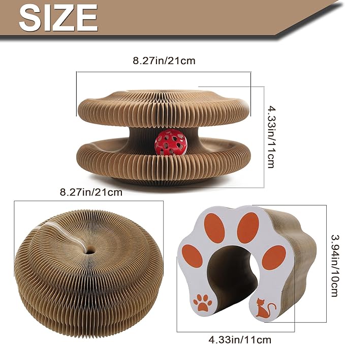 Magic Organ Cat Scratcher Pad with Bell-Ball, Foldable Cat Cardboard Lounge Bed, Interactive Cat Butler for Cat Scratching, Mental Physical Training Exercise for Indoor Kitty Toys (2)