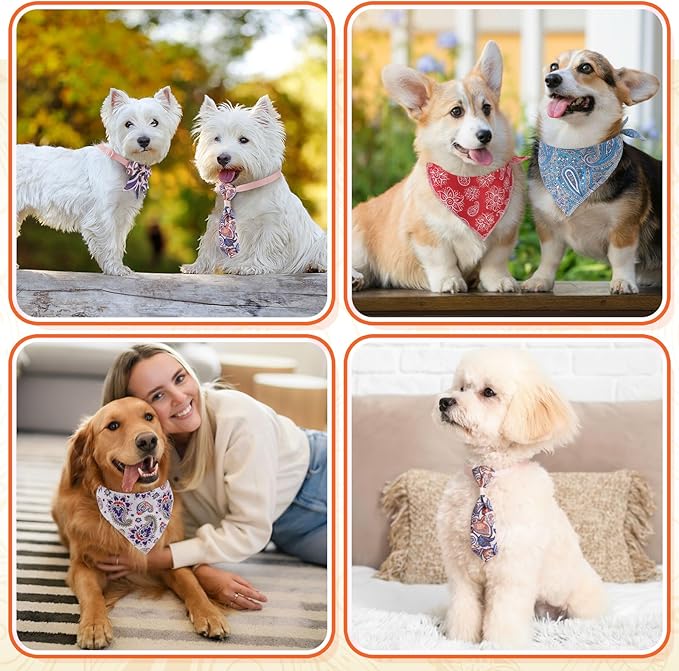 Reginary 120 Pcs Paisley Dog Bandanas Bulk Dog Bows Set Bow Ties Cat Scarf Colorful Washable Triangle Pet Kerchief Cute Bib for Summer Small Medium Large Pets Grooming Accessories Costume